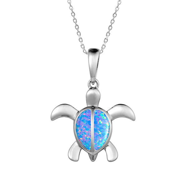 Life@Sea Genuine Sterling Silver & Synthetic Opal/Larimar Sea Turtle Pendant Necklace