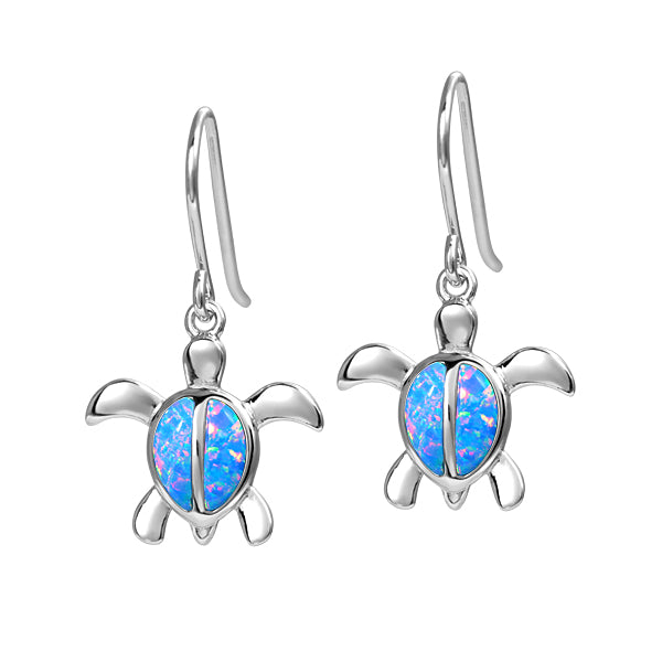 Life@Sea Genuine Sterling Silver & Synthetic Opal/Larimar Sea Turtle Dangle Earrings