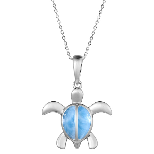 Life@Sea Genuine Sterling Silver & Synthetic Opal/Larimar Sea Turtle Pendant Necklace