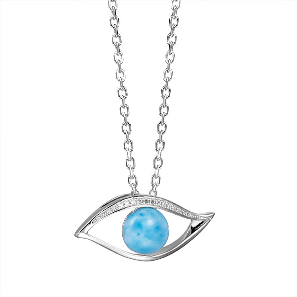 Life@Sea Genuine Sterling Silver & Larimar Evil Eye Pendant Necklace with Cubic Zirconia Accents