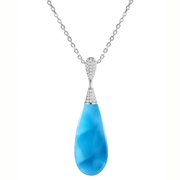 Life@Sea Genuine Sterling Silver & Larimar Teardrop Pendant Necklace with Pave Cubic Zirconia Accents