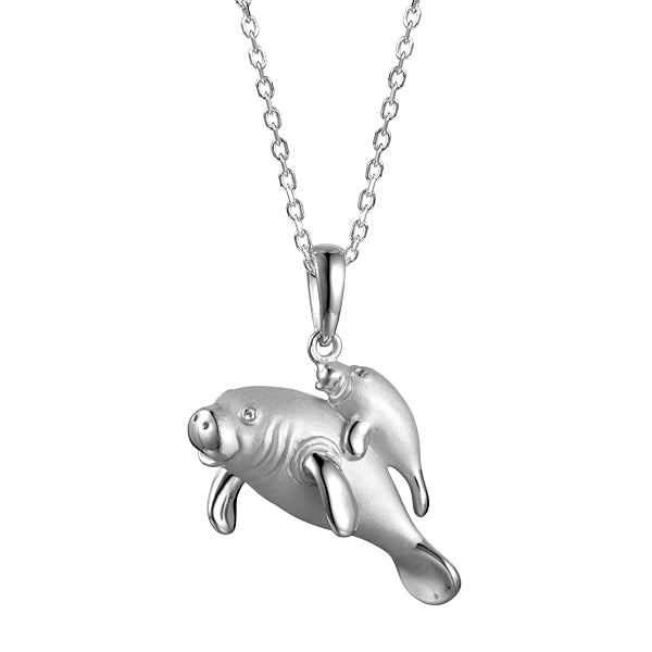 Life@Sea Genuine Sterling Silver Sandblasted Mother Manatee Pendant Necklace