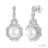 6X6 MM Cultured Pearl and 1/20 Ctw Round Cut Diamond Earrings in Sterling Silver