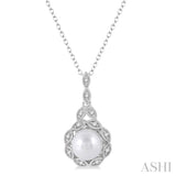 6.5x6.5 MM Cultured Pearl and 1/20 Ctw Round Cut Diamond Pendant in Sterling Silver with Chain