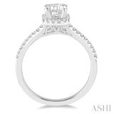 5/8 Ctw Diamond Engagement Ring with 1/3 Ct Octagon Shaped Center stone in 14K White Gold