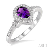 7x5 MM Pear Shape Amethyst and 1/6 ctw Round Cut Diamond Ring in 10K White Gold