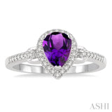 7x5 MM Pear Shape Amethyst and 1/6 ctw Round Cut Diamond Ring in 10K White Gold