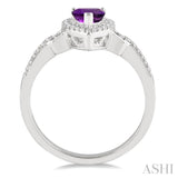 7x5 MM Pear Shape Amethyst and 1/6 ctw Round Cut Diamond Ring in 10K White Gold