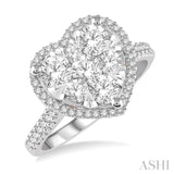 1 1/10 Ctw Round Diamond Lovebright Heart Halo Engagement Ring in 14K White and Rose Gold