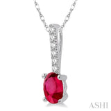 6x4 MM Oval Cut Ruby and 1/20 Ctw Round Cut Diamond Precious Pendant in 10K White Gold with chain
