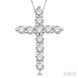 3/4 Ctw Round Cut Diamond Cross Pendant in 14K White Gold with Chain