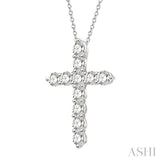 1 1/2 Ctw Round Cut Diamond Cross Pendant in 14K White Gold with Chain