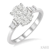 5/8 Ctw Oval Shape Lovebright Baguette and Round Cut Diamond Cluster Ring in 14K White Gold