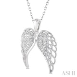 1/10 ctw Round Cut Diamond Angel Wing Pendant in Sterling Silver with Chain