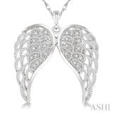 1/10 ctw Round Cut Diamond Angel Wing Pendant in Sterling Silver with Chain
