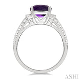 10x8 MM Cushion Shape Amethyst and 1/20 Ctw Round Cut Diamond Semi-Precious Ring in Sterling Silver