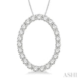 1 Ctw Oval Shape Window Round Cut Diamond Pendant With Chain in 14K White Gold