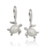 Life@Sea Genuine Sterling Silver Sandblasted Sea Turtle Leverback Earrings with Cubic Zirconia Accents
