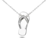 Life@Sea Genuine Polished Sterling Silver Flip-Flop Pendant Necklace with Cubic Zirconia Accents