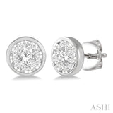 1/2 Ctw Lovebright Round Cut Diamond Bezel Stud Earrings in 14K White Gold