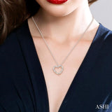 1/20 ctw Puffed Heart Plain and Round Cut Diamond Fashion Pendant With Chain in Sterling Silver