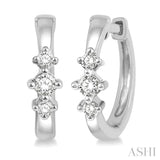 1/6 Ctw Three Stone Round Cut Diamond Huggie Petite Earrings in 14K White Gold