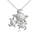 Life@Sea Genuine Sterling Silver Triple Sea Turtle Pendant Neckalce with Cubic Zirconia Accents