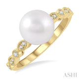8 MM Cultured Pearl and 1/10 Ctw Round Cut Diamond Ring in 14K Yellow Gold