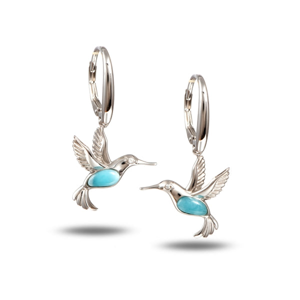 Life@Sea Genuine Sterling Silver & Larimar/Synthetic Opal Hummingbird Leverback Earrings