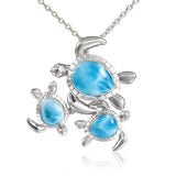 Life@Sea Genuine Sterling Silver and Synthetic Opal/Larimar Triple Sea Turtle Pendant Necklace