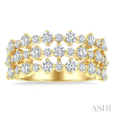 1 1/2 Ctw Triple Row Round Cut Diamond Fashion Band in 14K Yellow Gold