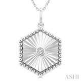 1/20 Ctw Hexagon fluted medallion Round Cut Diamond Pirouette Pendant With Chain in Sterling Silver