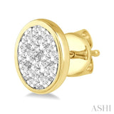 1/2 Ctw Oval Shape Lovebright Round Cut Diamond Bezel Stud Earrings in 14K Yellow and White Gold