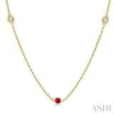 1.75 MM Ruby and 1/6 Ctw Round Cut Diamond Precious Station Necklace in 14K Yellow Gold