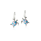 Life@Sea Genuine Sterling Silver Sea Turtle Dangle Earrings with Synthetic Opal Inlay