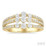 1.00 ctw Triple Row Past, Present & Future Round Cut Diamond Wedding Band in 14K Yellow Gold