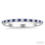 1.35 MM Round Shape Sapphire and 1/10 Ctw Petite Round Cut Diamond Precious Stack Band in 10K White Gold