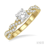 3/8 Ctw Twisted Shank Round Cut Diamond Semi Mount Engagement Ring in 14K Yellow and White Gold