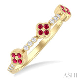 1.25 MM Round Cut Ruby and 1/10 Ctw Clover Leaf & Bar Link Round Cut Diamond Precious Ring in 10K Yellow Gold