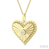 1/20 Ctw Heart fluted medallion Round Cut Diamond Pirouette Pendant With Chain in 10K Yellow Gold