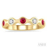 2.8MM Bezel Set Ruby and 1/6 ctw Round Cut Diamond Precious Stackable Band in 14K Yellow Gold