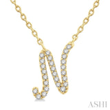 1/10 Ctw Initial 'N' Round cut Diamond Pendant With Chain in 10K Yellow Gold