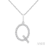 1/10 Ctw Initial 'Q' Round Cut Diamond Fashion Pendant With Chain in Sterling Silver