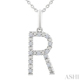1/10 Ctw Initial 'R' Round Cut Diamond Fashion Pendant With Chain in Sterling Silver