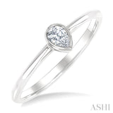 1/6 Ctw Petite Bezel Set Pear Cut Diamond Fashion Ring in 10K White Gold