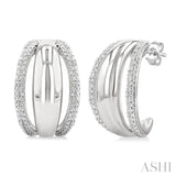 1/10 Ctw Split Dome Shape Round Cut Diamond Bold Half Hoop Earrings in Sterling Silver