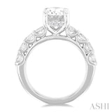 1 1/3 Ctw Oval Shape Oval and Round Cut Diamond Semi Mount Engagement Ring in 14K  White Gold