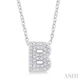 1/8 Ctw Bubble Accent Initial 'B' Round Cut Diamond Fashion Pendant With Chain in 10K White Gold