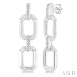 1/10 Ctw Bold Open Window Octagonal Shape D-Link Round Cut Diamond Fashion Earrings in Sterling Silver