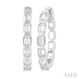 1 1/10 ctw Bezel Set Emerald Cut Diamond Fashion Hoop Earring in 14K White Gold